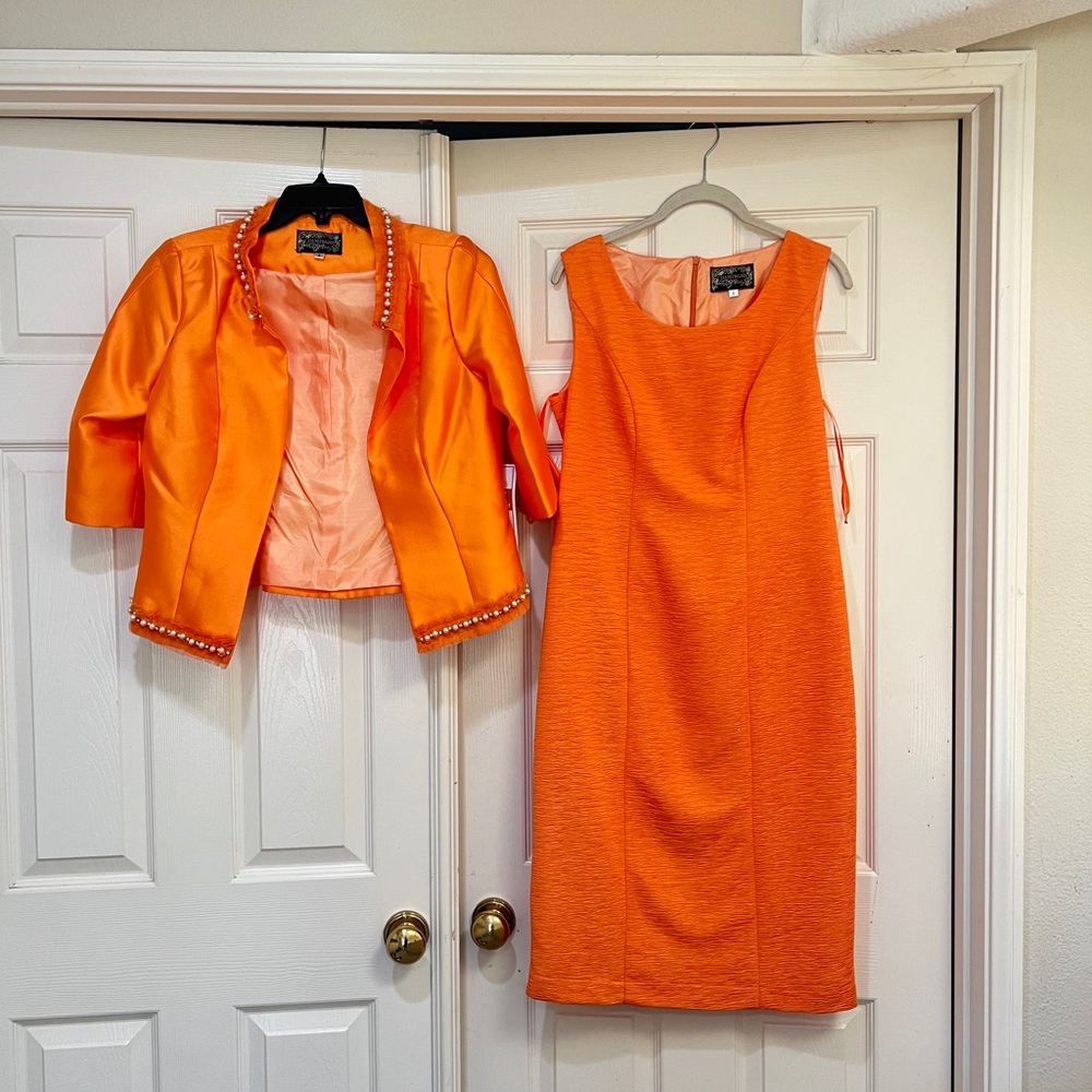 VTG Champagne‎ Italy orange Mother of the Bride Dress Suit Set size 8 formal